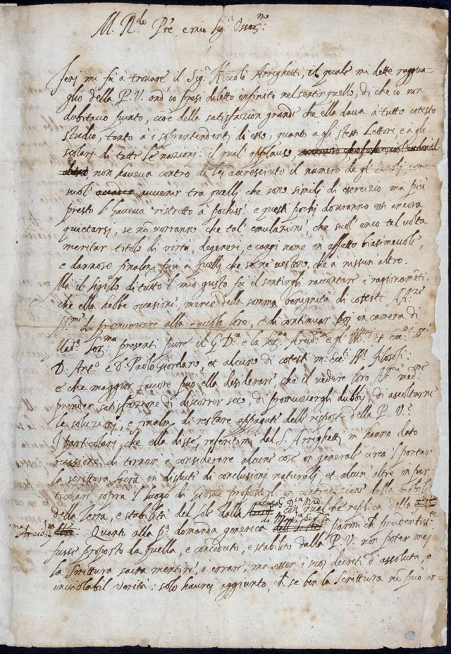 Carta manuscrita de Galileu Galilei (1564-1642) a Benedetto Castelli, datada de 1613