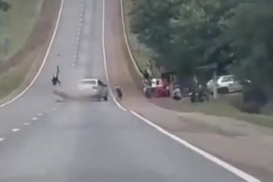 Irresponsabilidade: Motoqueiro pilota “deitado” sobre a moto e colide no com outro veículo; VEJA VÍDEO