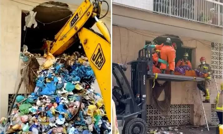 Bombeiros levam 8h para retirar homem com obesidade mórbida de pilha de lixo em apartamento; VEJA VÍDEO