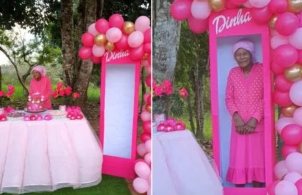 Idosa de 107 anos ganha festa de aniversário inspirada na Barbie e encanta web; VEJA VÍDEO