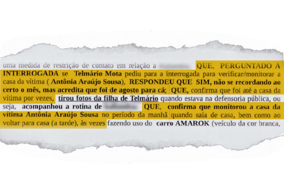Trecho de depoimento de Cleidiane Gomes, que foi assistente parlamentar de Telmário Mota