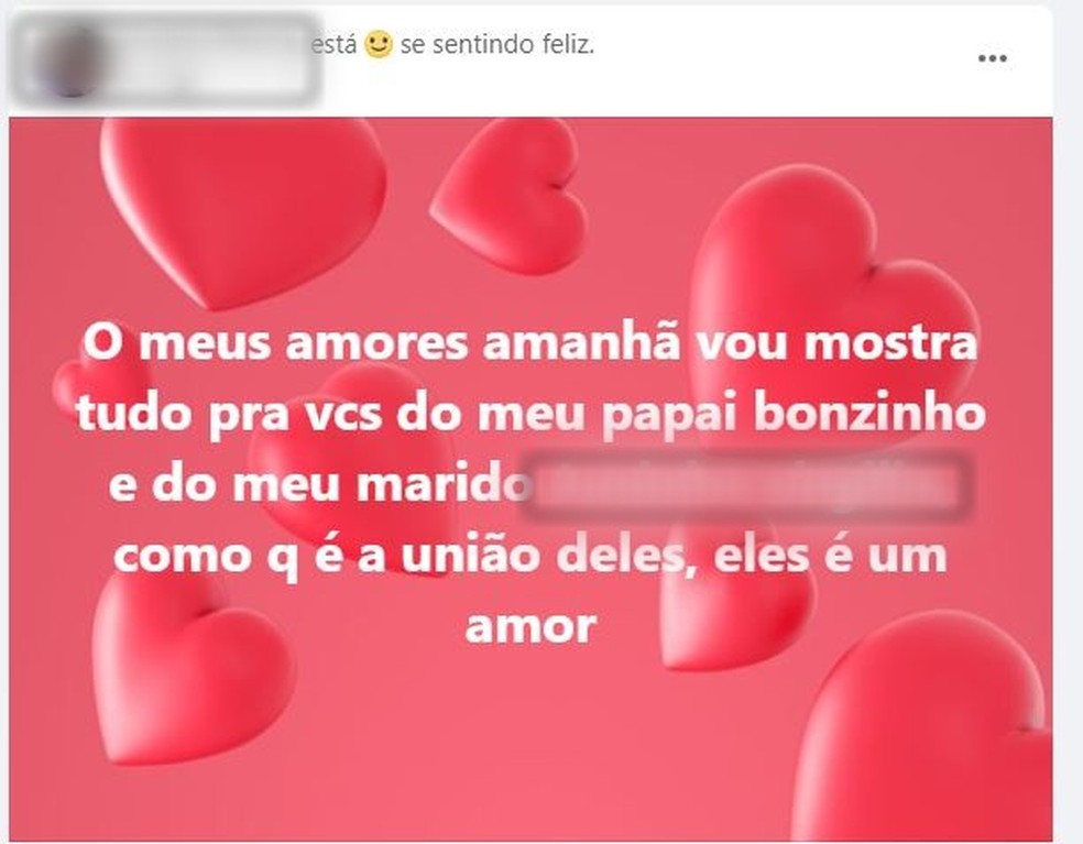 Mulher expõe caso entre pai e o marido em Araraquara — Foto: Reprodução/Facebook