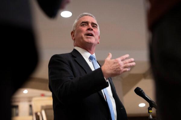 Chairman of the Select Subcommittee on the Coronavirus Pandemic, Rep. Brad Wenstrup (R-Ohio), speaks to reporters in Washington on Jan. 8, 2024. (Madalina Vasiliu/The Epoch Times)