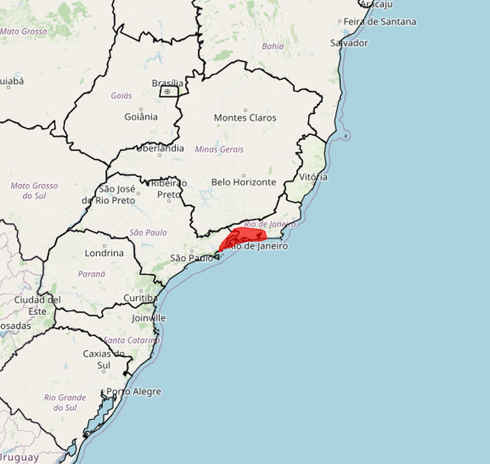 Alerta de grande perigo foi emitido pelo Inmet — Foto: Reprodução/Inmet