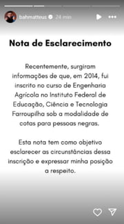 Ex-BBB Matteus se pronuncia sobre ter usado sistema de cotas raciais para ingressar numa universidade federal