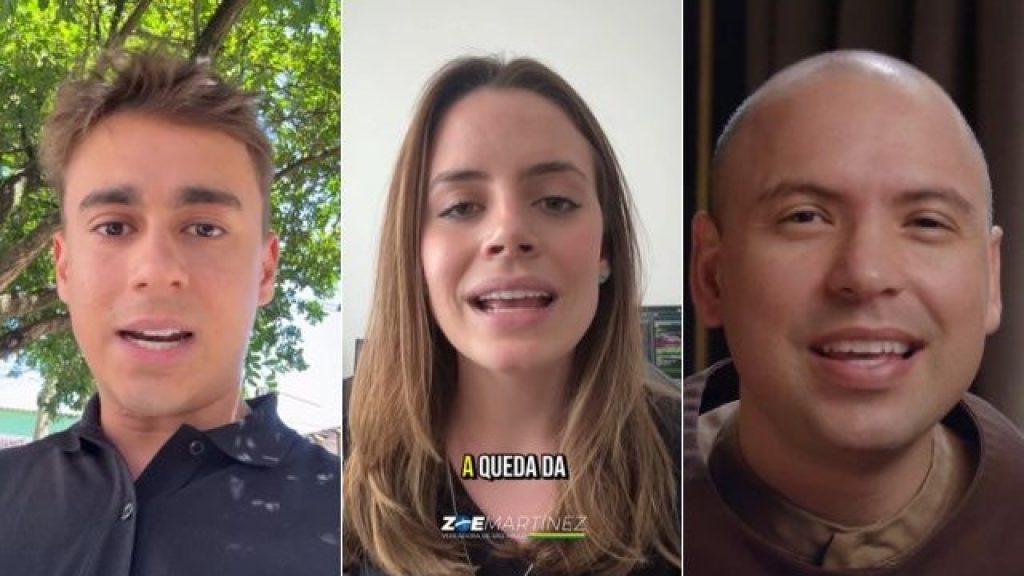 Nikolas Ferreira, Zoe Martinez e Frei Gilson Fotos: Reprodução Redes Sociais