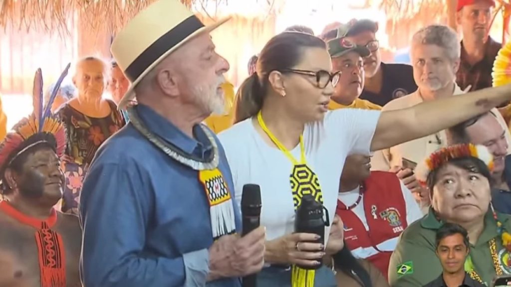Presidente e primeira-dama se encontraram com lideranças indígenas em MT Foto: Frame de vídeo / YouTube / CanalGov