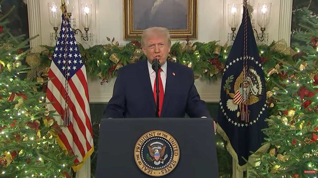EUA - Donald Trump, em pronunciamento de 17 de dezembro de 2025. Foto: Reprodução/The White House