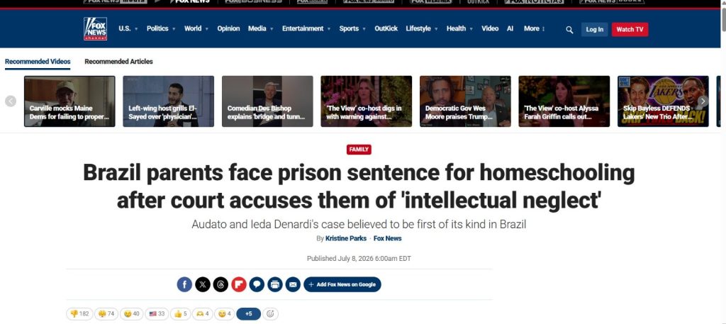 Fox News Casal de Jales homeschooling