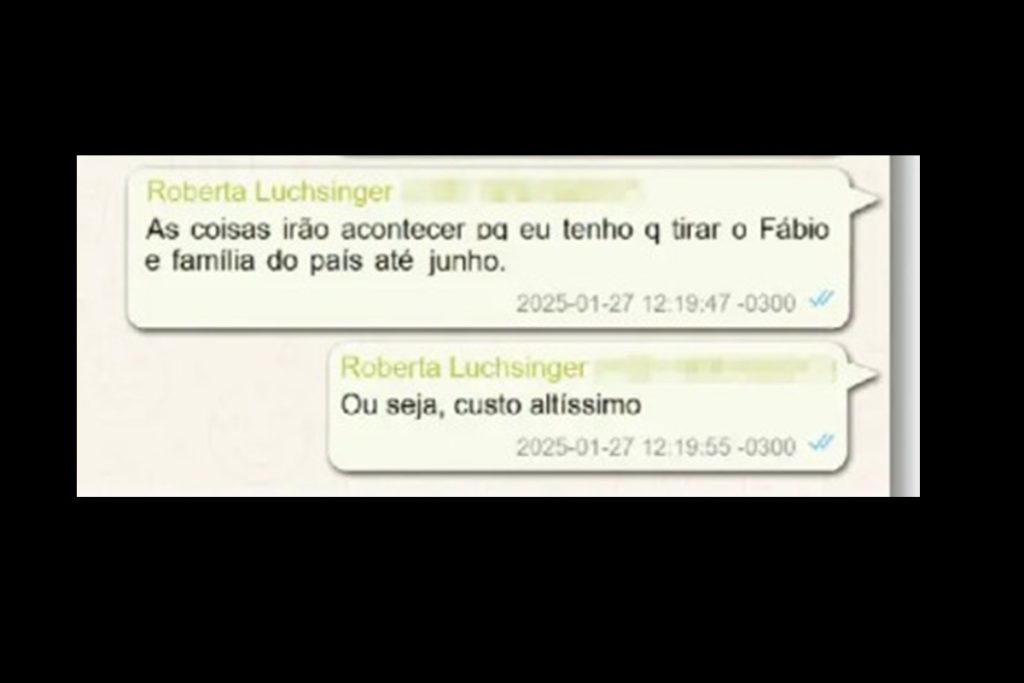 Mensagem de Roberta Lucshinger sugere pagar viagem de Lulinha ao exterior